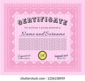 Pink Diploma template or certificate template. Complex background. Elegant design. Customizable, Easy to edit and change colors. 
