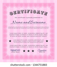 Pink Diploma template or certificate template. With complex linear background. Excellent design. Customizable, Easy to edit and change colors. 