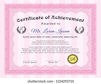 Pink Diploma template or certificate template. Cordial design. Customizable, Easy to edit and change colors. Complex background. 