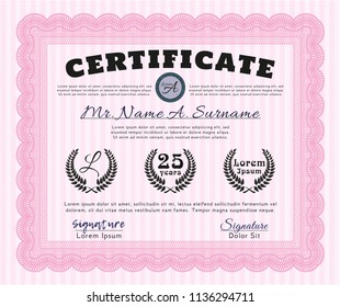 Pink Diploma template or certificate template. Customizable, Easy to edit and change colors. Printer friendly. Superior design. 
