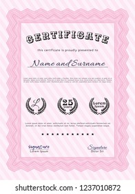 Pink Diploma template or certificate template. Customizable, Easy to edit and change colors. With linear background. Superior design. 