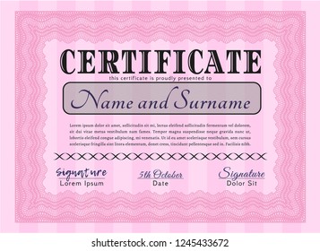 Pink Diploma template or certificate template. Customizable, Easy to edit and change colors. Easy to print. Nice design. 