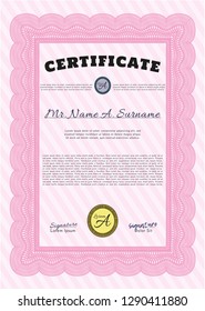 Pink Diploma template or certificate template. Customizable, Easy to edit and change colors. With complex background. Beauty design. 
