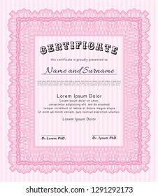 Pink Diploma template or certificate template. Customizable, Easy to edit and change colors. With guilloche pattern. Superior design. 