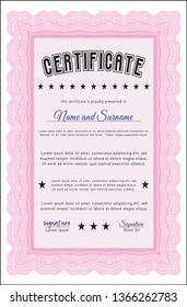 Pink Diploma template or certificate template. Customizable, Easy to edit and change colors. With complex linear background. Lovely design. 