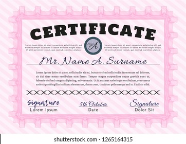 Pink Diploma template or certificate template. Detailed. With great quality guilloche pattern. Money Pattern design. 