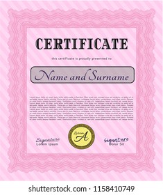 Pink Diploma template or certificate template. Easy to print. Excellent design. Vector illustration. 