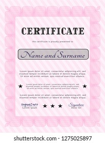 Pink Diploma template or certificate template. Easy to print. Retro design. Customizable, Easy to edit and change colors. 