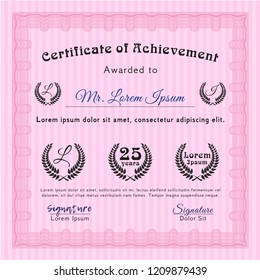Pink Diploma template or certificate template. Elegant design. With guilloche pattern. Detailed. 