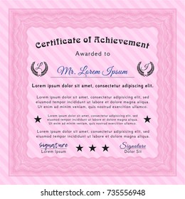 Pink Diploma template or certificate template. Elegant design. Customizable, Easy to edit and change colors. With background. 