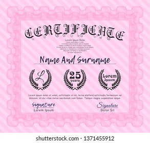 Pink Diploma template or certificate template. With great quality guilloche pattern. Detailed. Money Pattern design. 