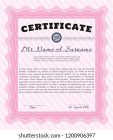 Pink Diploma template or certificate template. With linear background. Elegant design. Customizable, Easy to edit and change colors. 