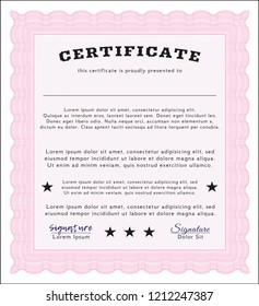 Pink Diploma template or certificate template. With linear background. Elegant design. Vector illustration. 