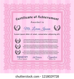 Pink Diploma template or certificate template. With linear background. Detailed. Money style design. 