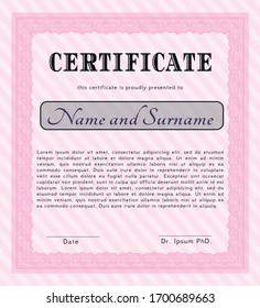 Pink Diploma template or certificate template. With linear background. Artistry design. Customizable, Easy to edit and change colors. 
