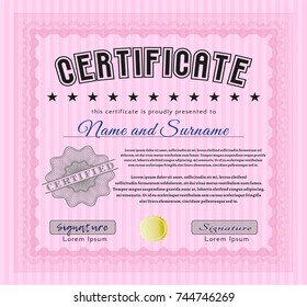 Pink Diploma template or certificate template. Lovely design. With complex linear background. Customizable, Easy to edit and change colors. 