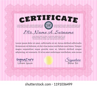 Pink Diploma template or certificate template. Modern design. Detailed. With quality background. 