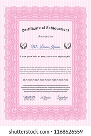 Pink Diploma template or certificate template. Money Pattern. Easy to print. Customizable, Easy to edit and change colors. 
