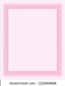 Pink Diploma template or certificate template. Nice design. With complex background. Detailed. 