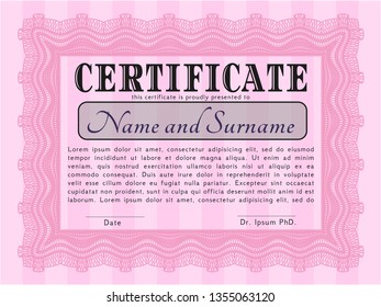 Pink Diploma template or certificate template. Nice design. With complex background. Customizable, Easy to edit and change colors. 