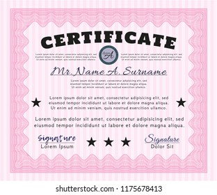 Pink Diploma template or certificate template. Printer friendly. Detailed. Superior design. 
