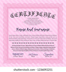 Pink Diploma template or certificate template. Printer friendly. Detailed. Elegant design. 