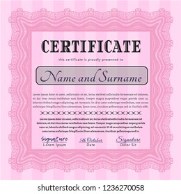 Pink Diploma template or certificate template. Printer friendly. Vector illustration. Modern design. 