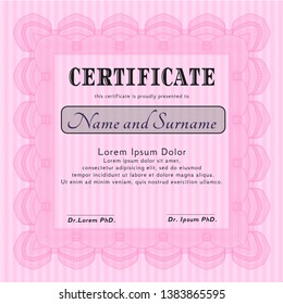 Pink Diploma template or certificate template. Printer friendly. Retro design. Customizable, Easy to edit and change colors. 