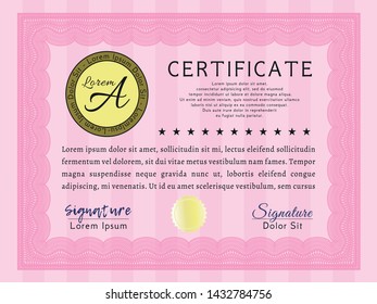 Pink Diploma template or certificate template. Printer friendly. Sophisticated design. Customizable, Easy to edit and change colors. 