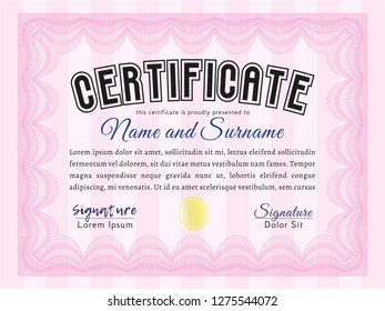 Pink Diploma template or certificate template. With quality background. Customizable, Easy to edit and change colors. Money Pattern design. 