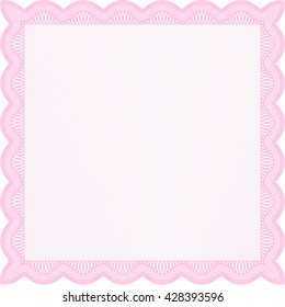 Pink Diploma template or certificate template. With quality background. Vector pattern that is used in money and certificate. Beauty design. 