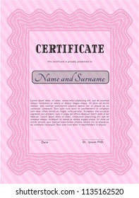 Pink Diploma template or certificate template. Sophisticated design. Detailed. Printer friendly. 
