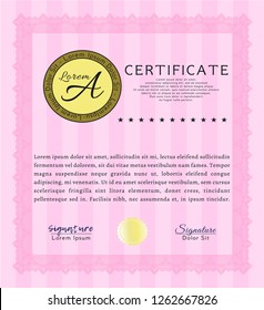 Pink Diploma template or certificate template. Vector illustration. With background. Nice design. 