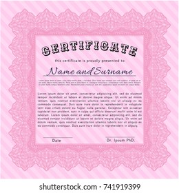 Pink Diploma template or certificate template. Vector illustration. With great quality guilloche pattern. Money Pattern design. 