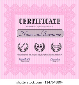 Pink Diploma template. With complex background. Customizable, Easy to edit and change colors. Modern design. 