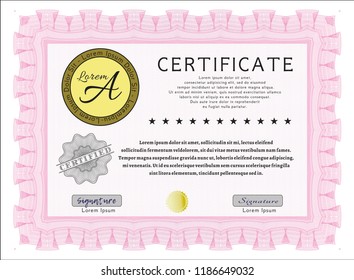 Pink Diploma template. Complex background. Customizable, Easy to edit and change colors. Good design. 