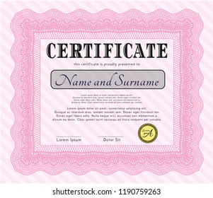 Pink Diploma template. Complex background. Customizable, Easy to edit and change colors. Beauty design. 