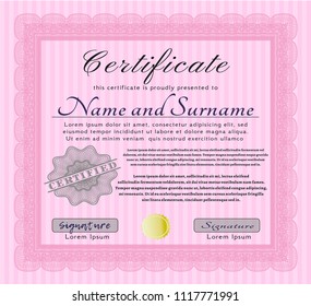 Pink Diploma template. With complex linear background. Elegant design. Customizable, Easy to edit and change colors. 