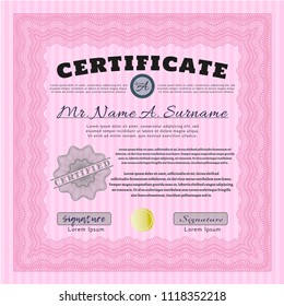 Pink Diploma template. Customizable, Easy to edit and change colors. With background. Retro design. 