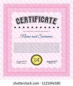 Pink Diploma template. Customizable, Easy to edit and change colors. With quality background. Cordial design. 