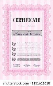 Pink Diploma template. Customizable, Easy to edit and change colors. Complex background. Lovely design. 