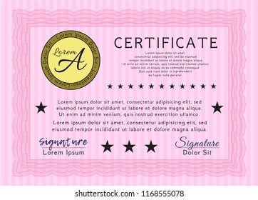 Pink Diploma template. Customizable, Easy to edit and change colors. With linear background. Retro design. 