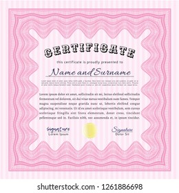 Pink Diploma template. Customizable, Easy to edit and change colors. With guilloche pattern. Modern design. 
