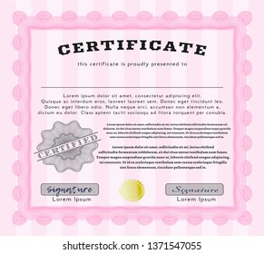 Pink Diploma template. Customizable, Easy to edit and change colors. With linear background. Beauty design. 