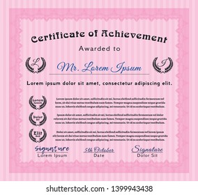 Pink Diploma template. Detailed. Complex background. Retro design. 