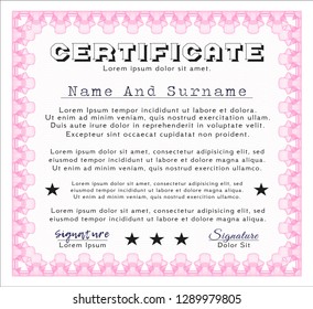 Pink Diploma template. Detailed. With linear background. Retro design. 
