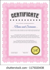 Pink Diploma template. Detailed. Printer friendly. Perfect design. 