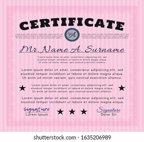 Pink Diploma template. Detailed. Printer friendly. Superior design. 