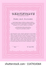 Pink Diploma template. Detailed. With quality background. Elegant design. 