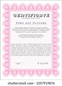 Pink Diploma template. Easy to print. Vector illustration. Nice design. 